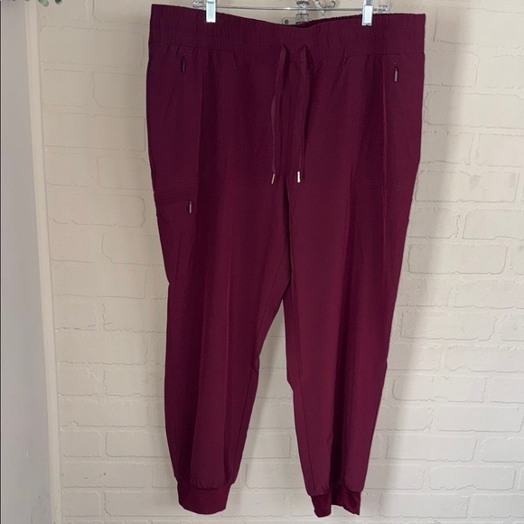 Chicos Burgundy pants woven zenergy  Jogger Pants size 18 regular drawstring NEW - Picture 2 of 6